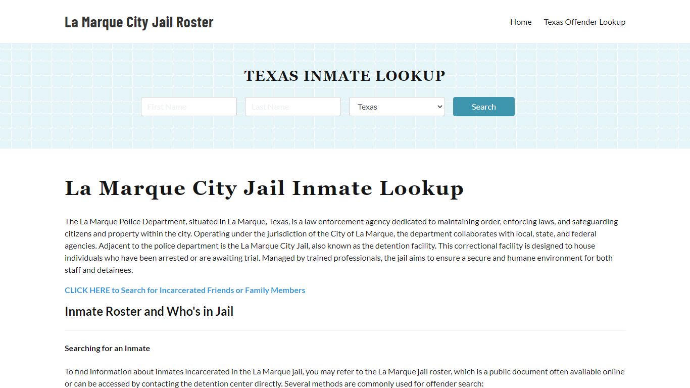 La Marque Police Department Jail Inmate Lookup